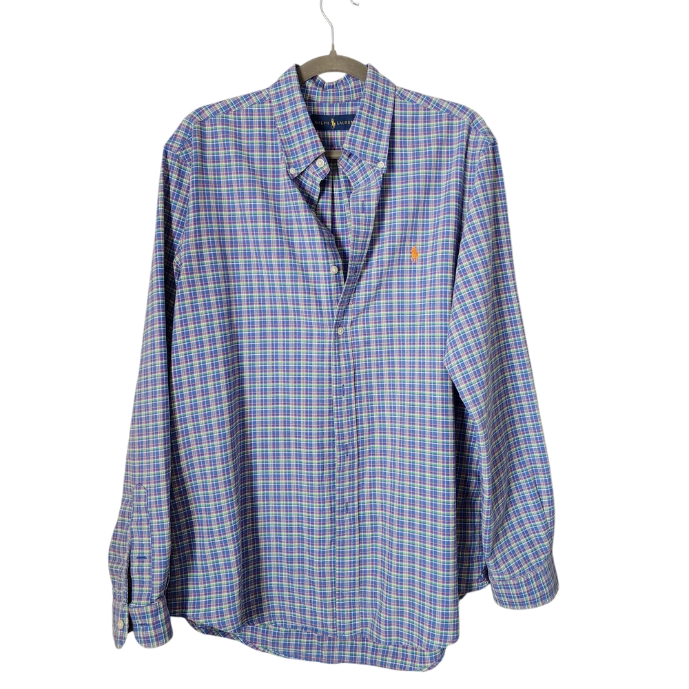 RALPH LAUREN classic fit button up Men's Blue Plaid Shirt Spring Easter L‎